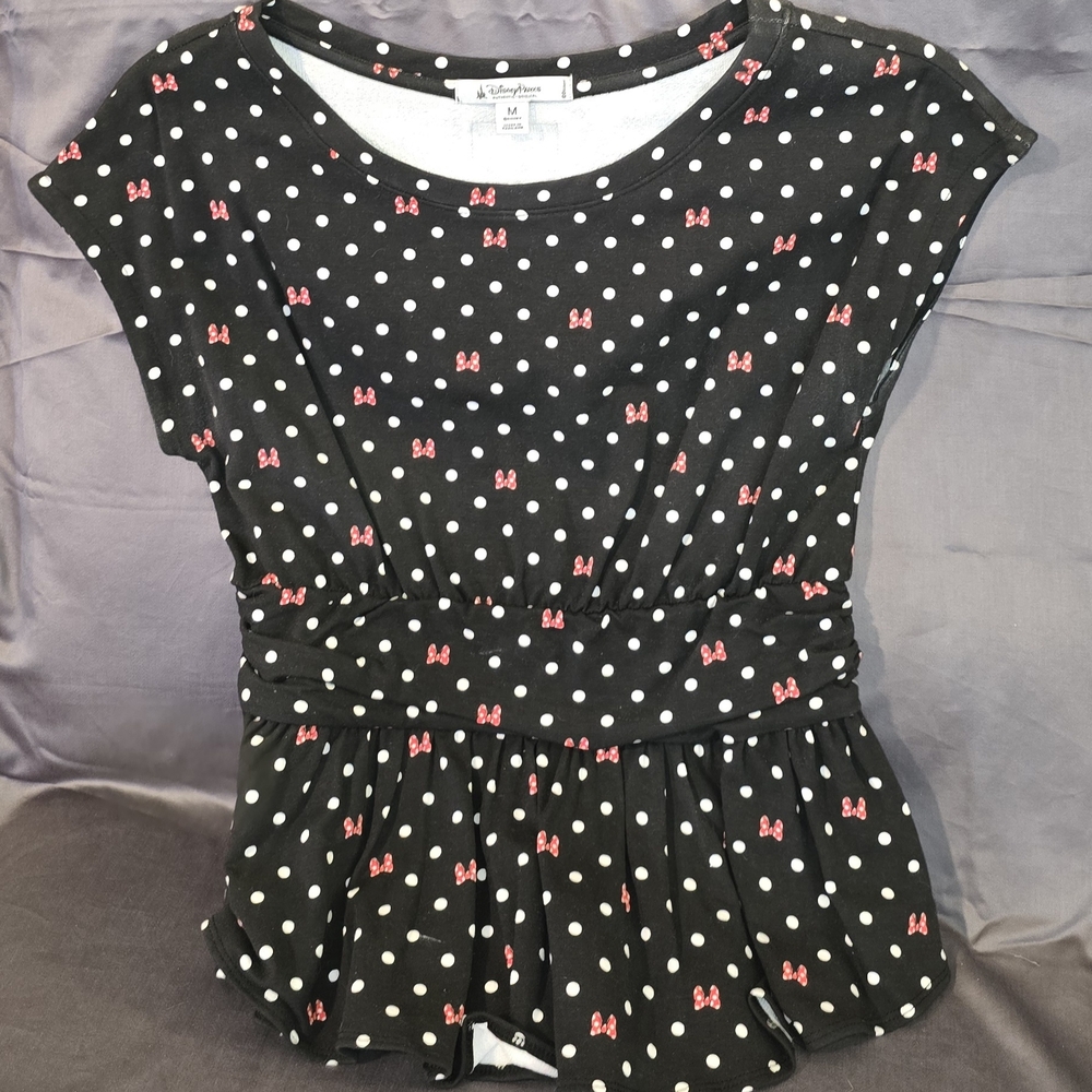 Disney Black and White Polka Dot Blouse with Red Bows